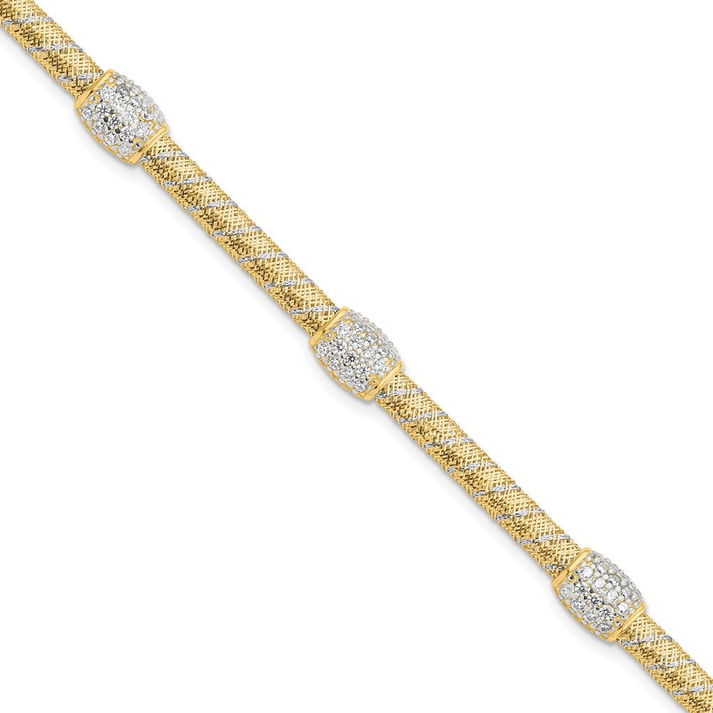 Leslie's 14K & White Rhodium Mesh CZ BraceletLF1280-7.25