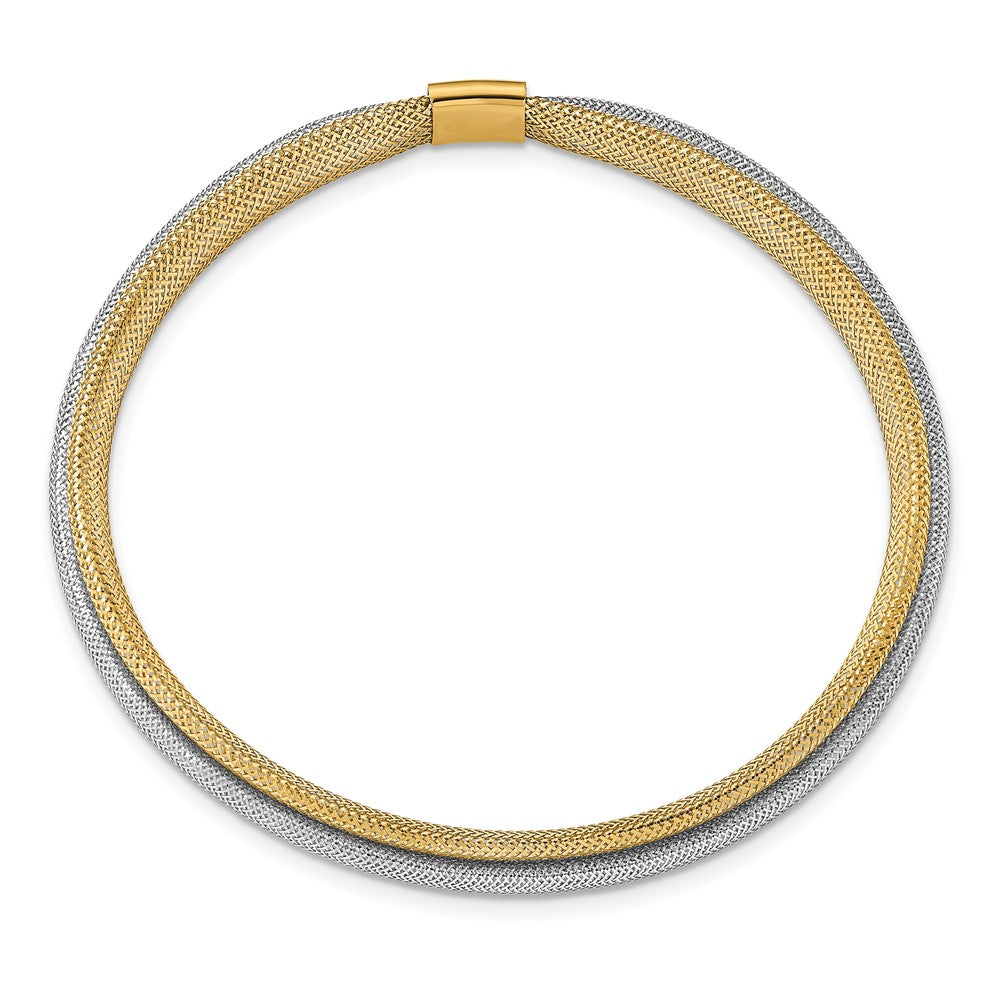 Leslie's 14k Two-tone Polished/Textured Stretch BraceletLF1334