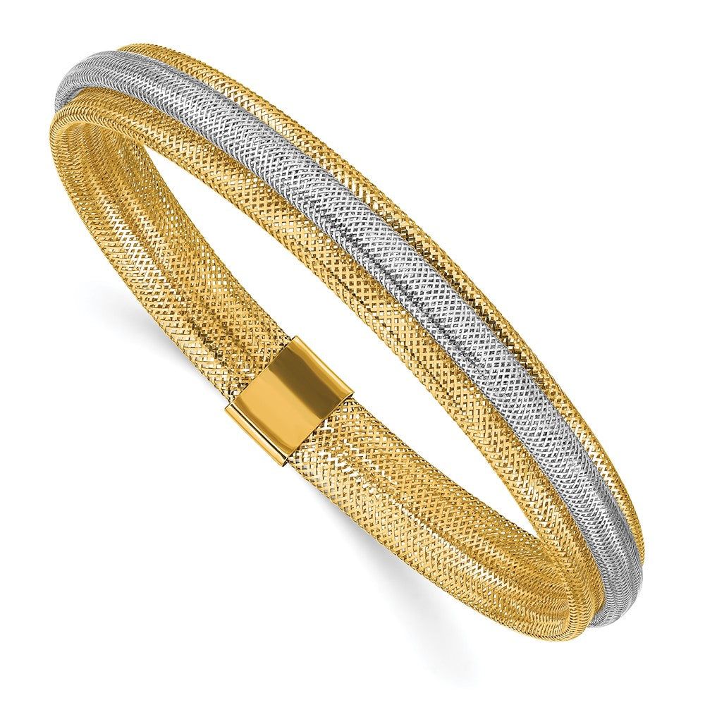 Leslie's 14k Two-tone Polished/Textured Stretch BraceletLF1334