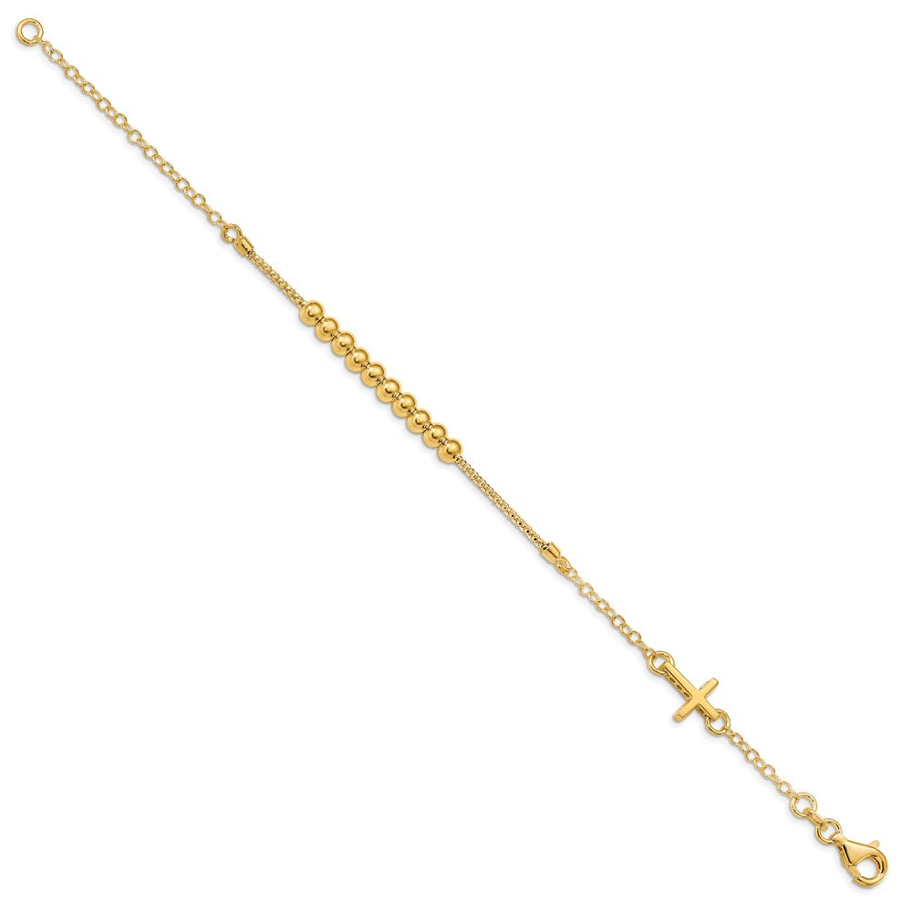 Leslie's 14k Polished Cross and Beaded BraceletLF1375-7.5