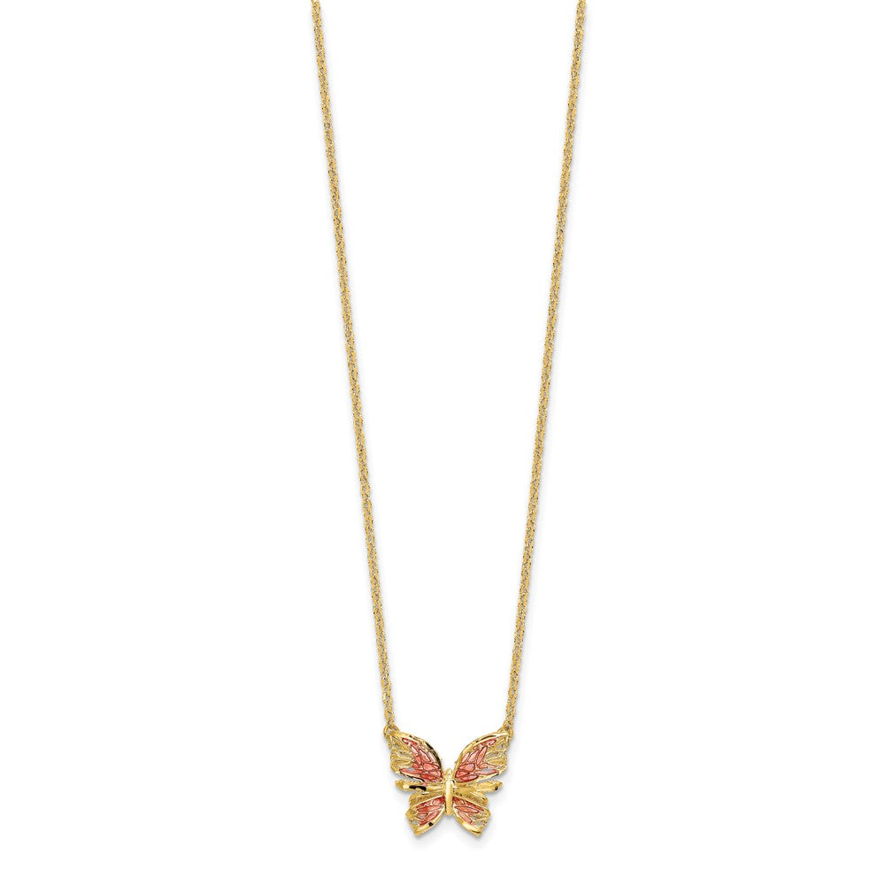 Leslie's 14K Polished D/C w/ Pink Enamel Butterfly NecklaceLF1400-18