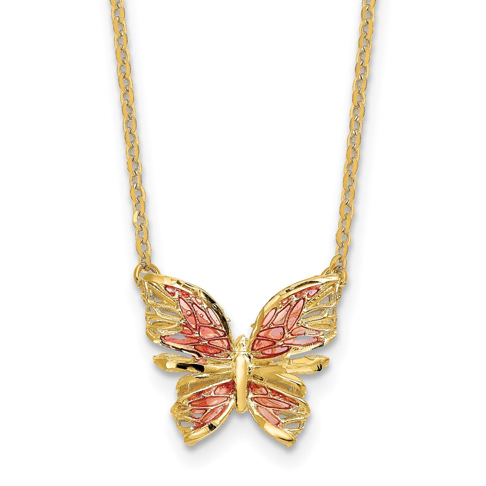 Leslie's 14K Polished D/C w/ Pink Enamel Butterfly NecklaceLF1400-18