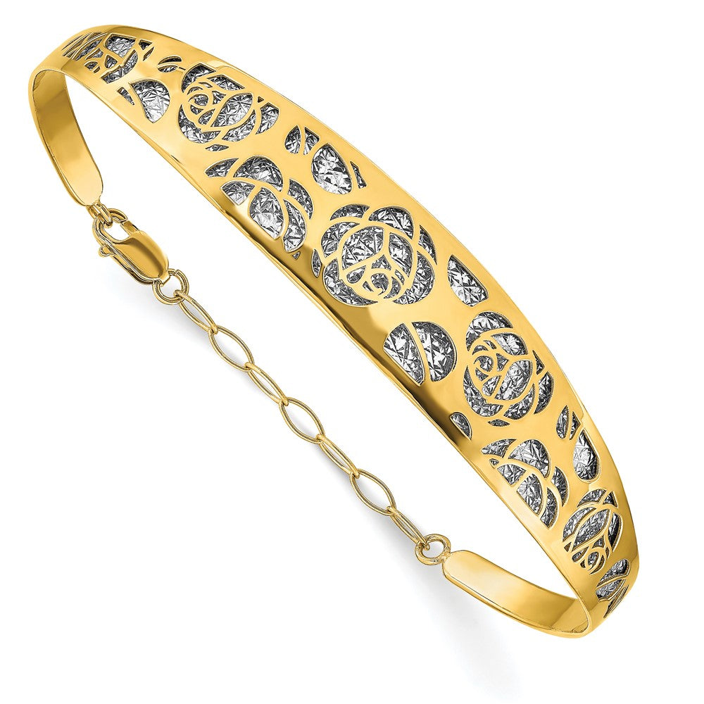 Leslie's 14k Rhodium Polished D/C w/ Safety Chain BangleLF1409