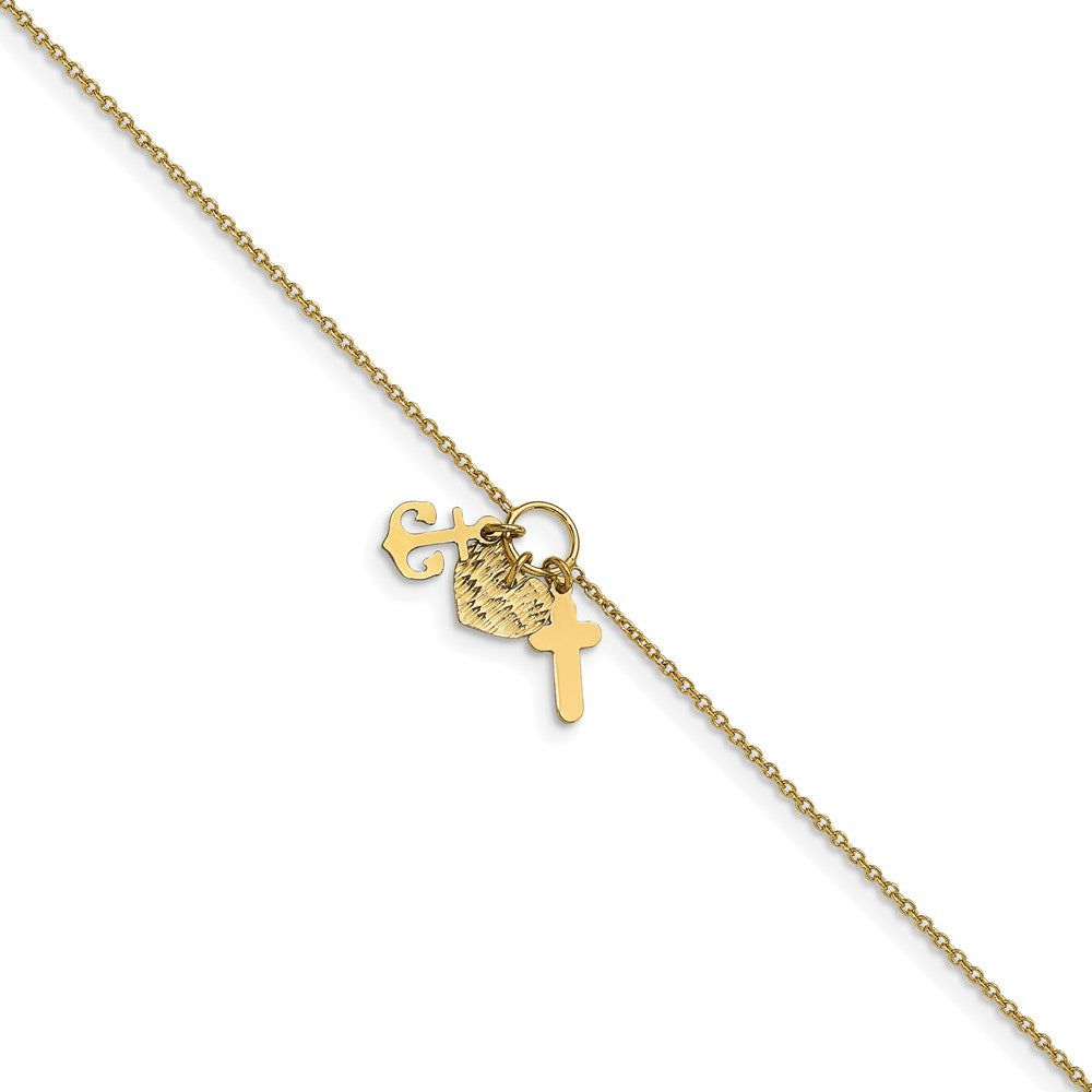 Leslie's 14k Polished D/C Cross Heart Anchor w/ 1in ext. AnkletLF1478-9