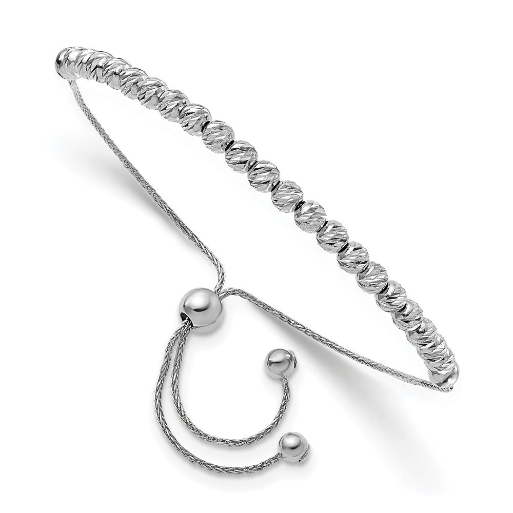 Leslie's 14K White Gold Polished D/C Beaded Bolo Adj. BraceletLF1489W