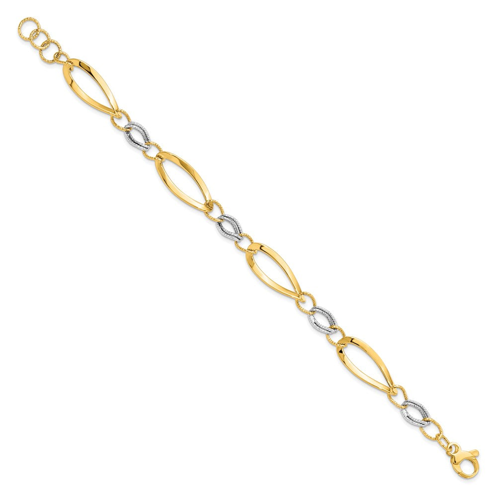 Leslie's 14K Two-tone Polished and D/C Link w/1/2in. ext. BraceletLF149-7.25