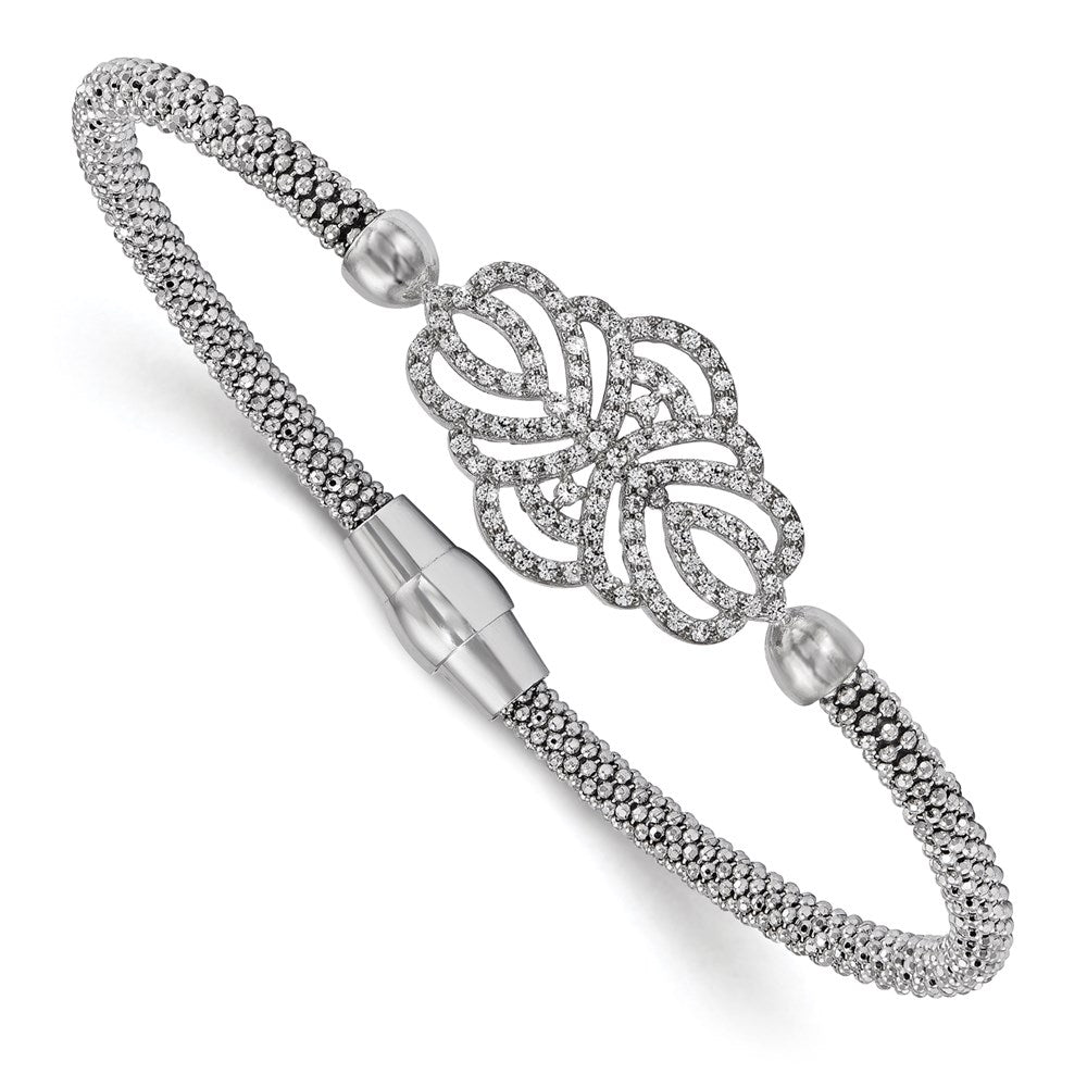 Leslie's Sterling Silver Polished Textured CZ BraceletQLF650-7.5