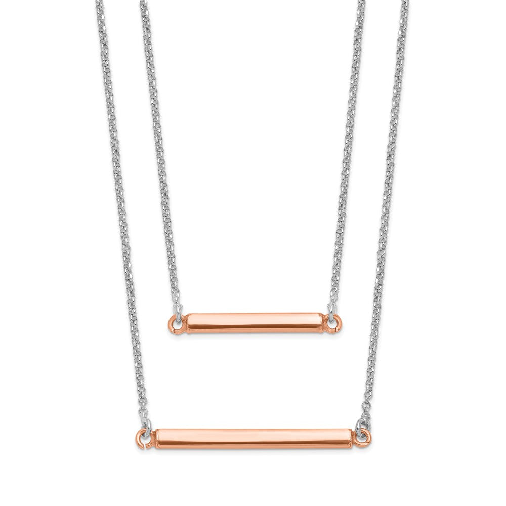 Leslie's Sterling Silver Fancy Double Rose-tone Bar w/2in ext. NecklaceQLF734-16