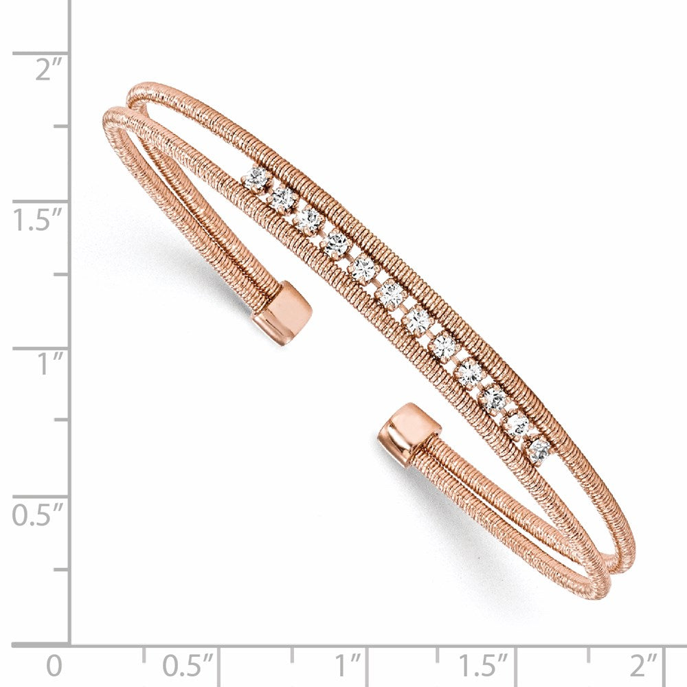 Leslie's Sterling Silver Rhodium-plated Rose Gold-plated CZ Woven CuffQLF742