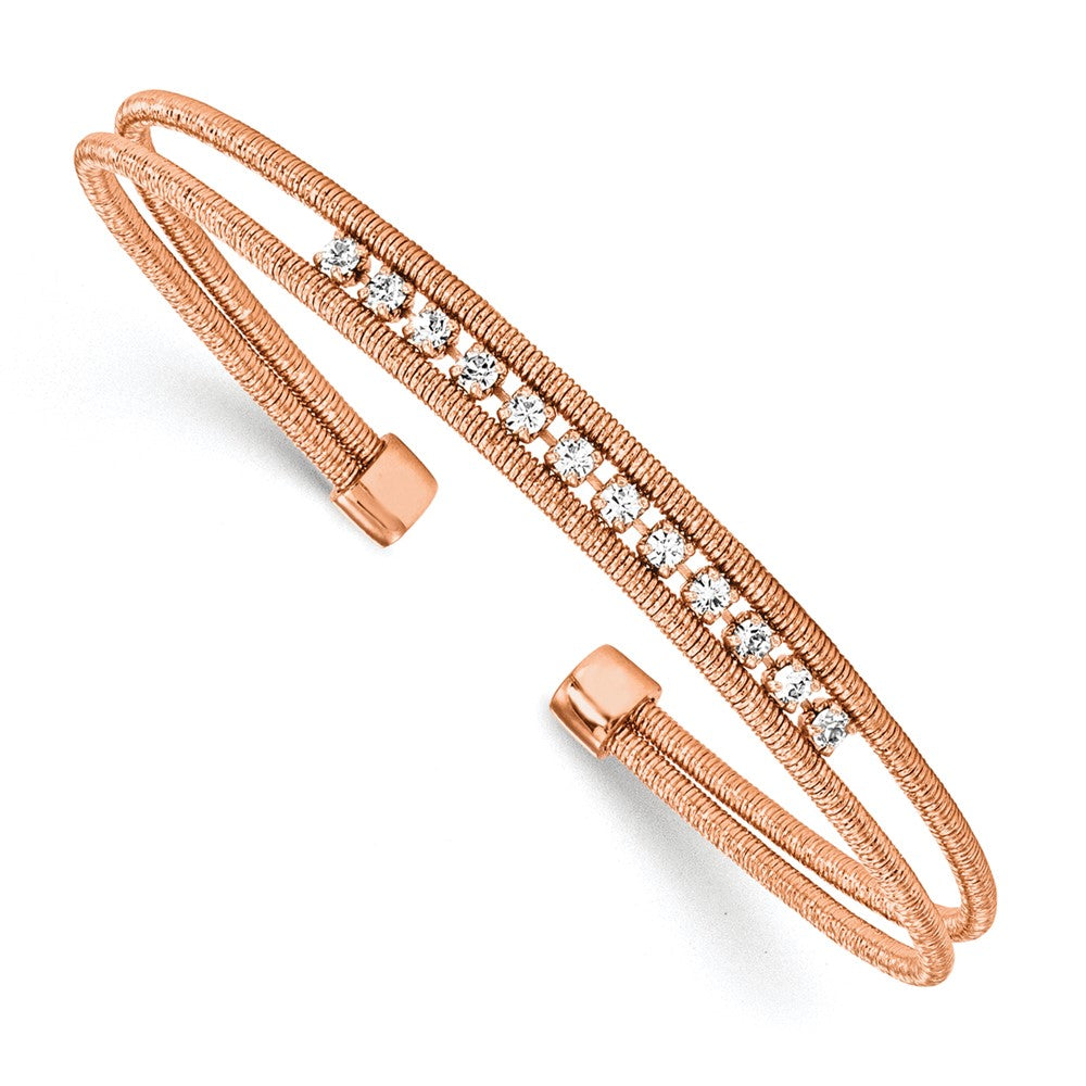 Leslie's Sterling Silver Rhodium-plated Rose Gold-plated CZ Woven CuffQLF742