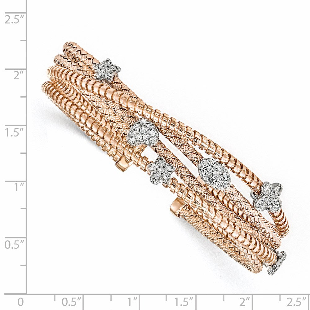 Leslie's Sterling Silver Rose-tone CZ Polished Textured Cuff BangleQLF781