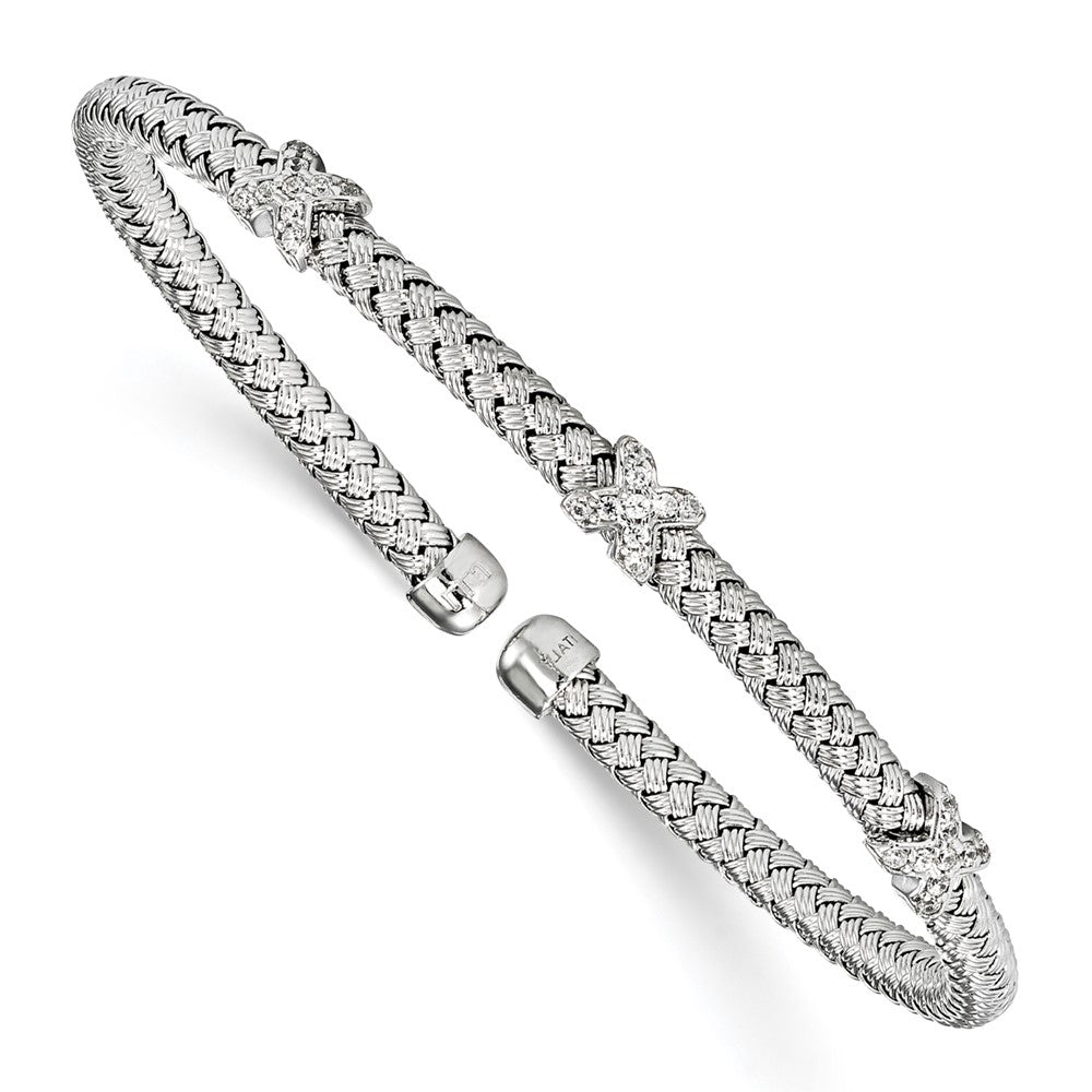 Leslie's Sterling Silver Rhodium-plated CZ Woven CuffQLF822