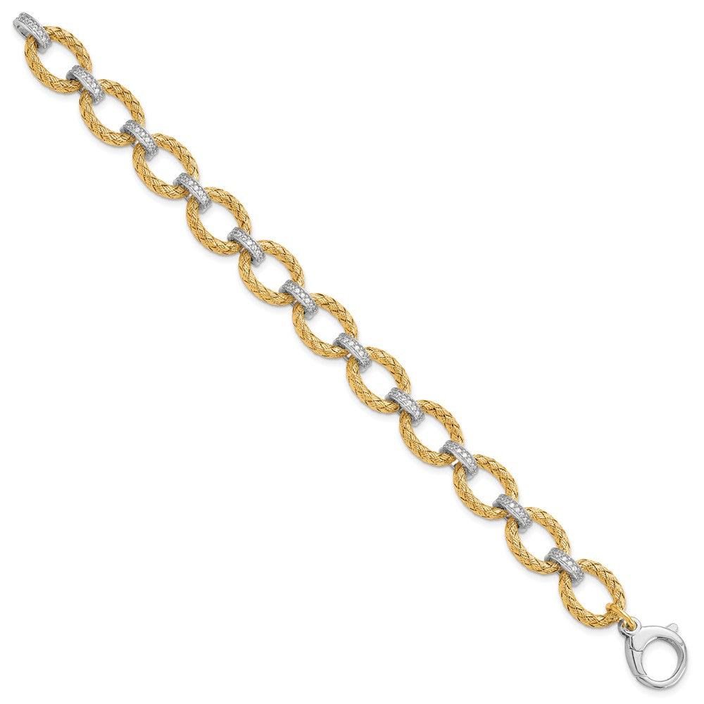 Leslie's Sterling Silver Gold-tone CZ Woven Link BraceletQLF833-7.25