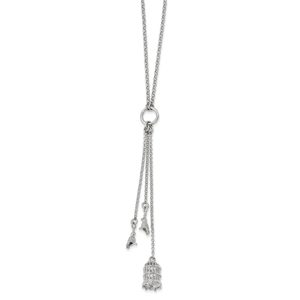 Leslie's Sterling Silver Polished Bird Cage with Birds Slip-on NecklaceQLF849-36