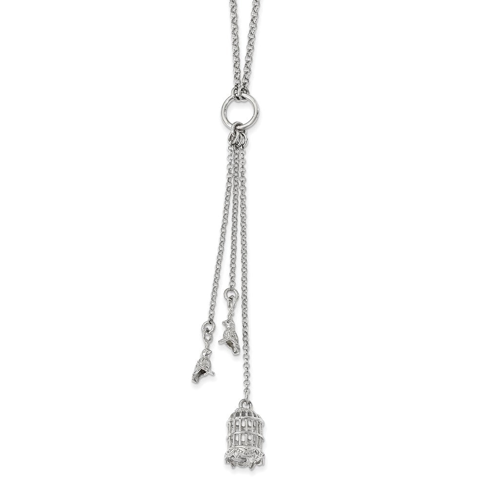 Leslie's Sterling Silver Polished Bird Cage with Birds Slip-on NecklaceQLF849-36