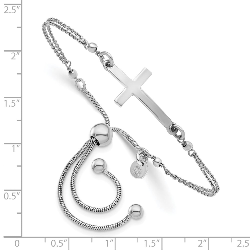 Leslie's Sterling Silver Polished Sideway Cross Adj. BraceletQLF892