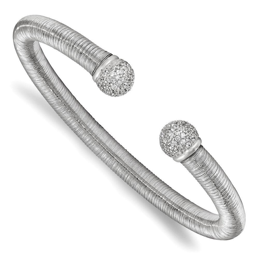 Leslie's Sterling Silver & Rhodium CZ Textured Cuff BangleQLF903