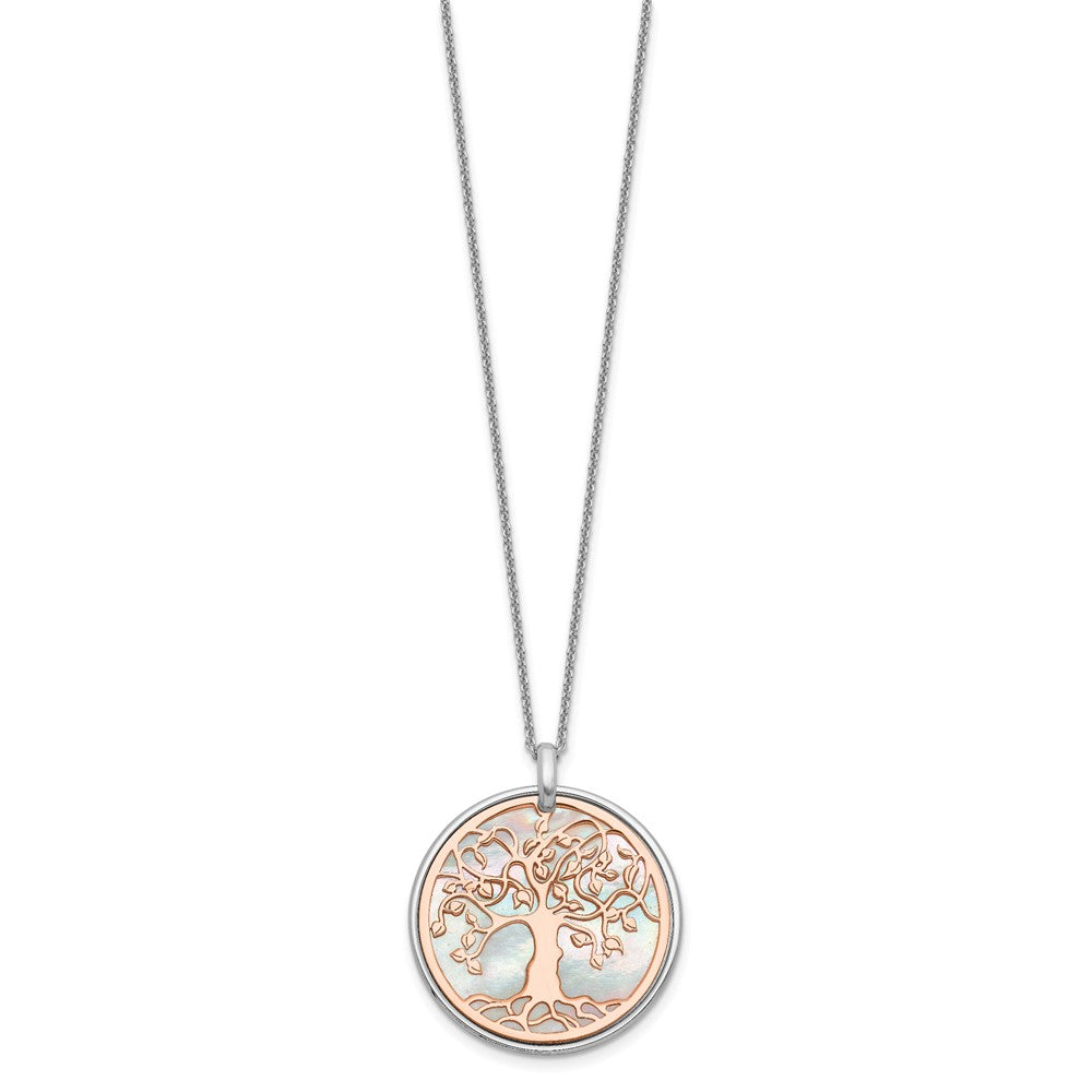 Leslie's Sterling Silver & Rose-tone MOP Tree of Life w/1in ext. NecklaceQLF998-17.5