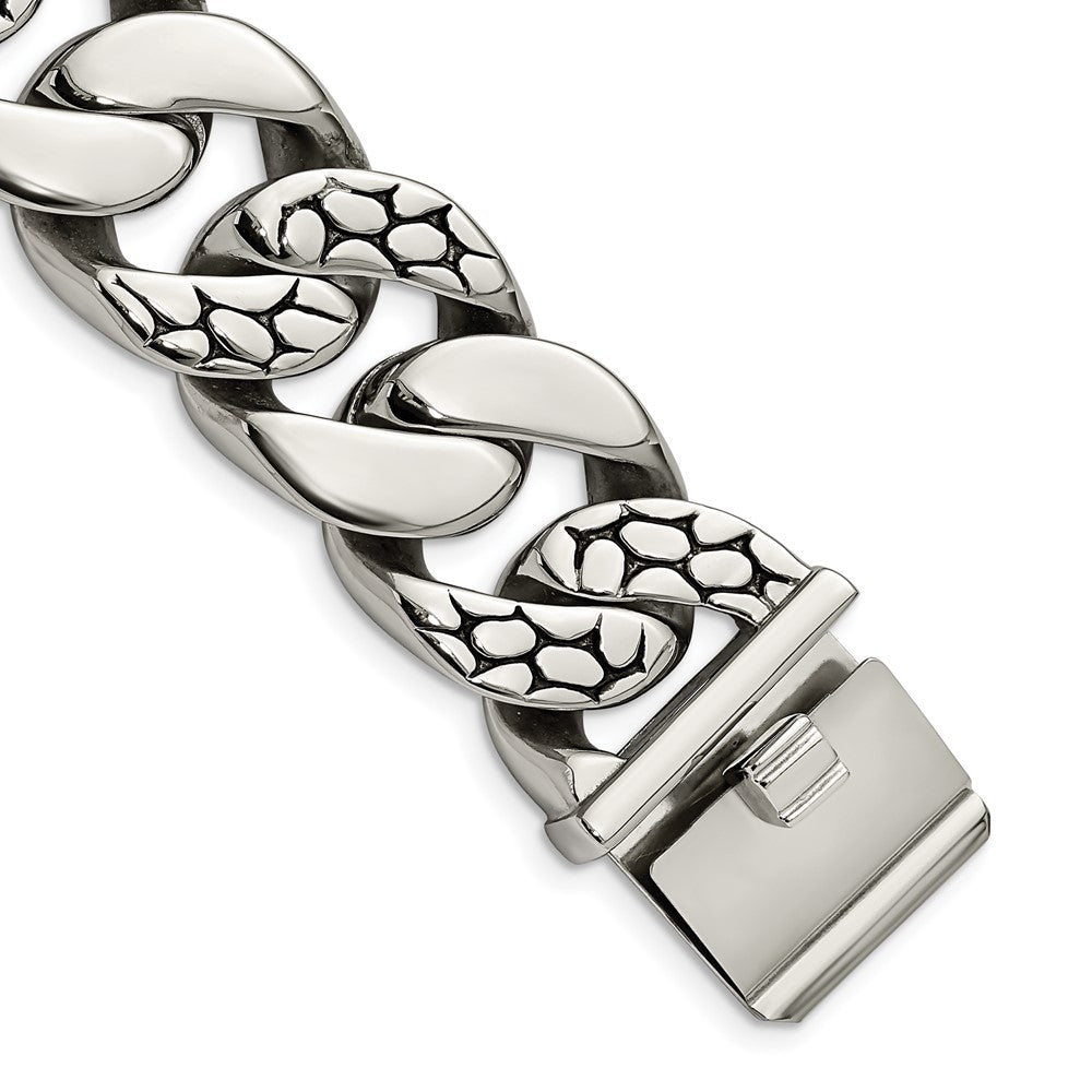 Stainless Steel Polished & Antiqued Ovals 9in BraceletSRB1051-9