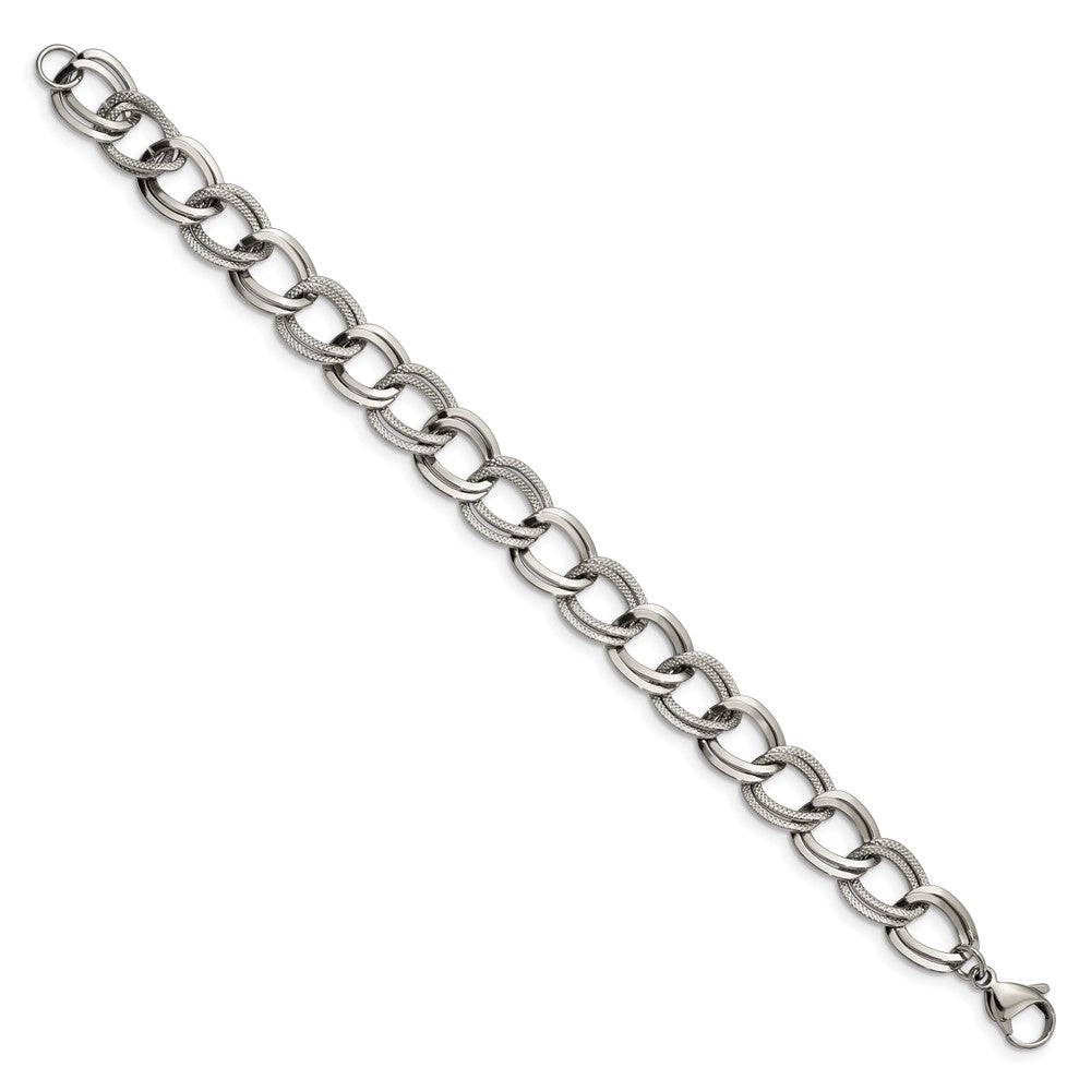 Stainless Steel Polished and Textured 8 inch Link BraceletSRB1839-8