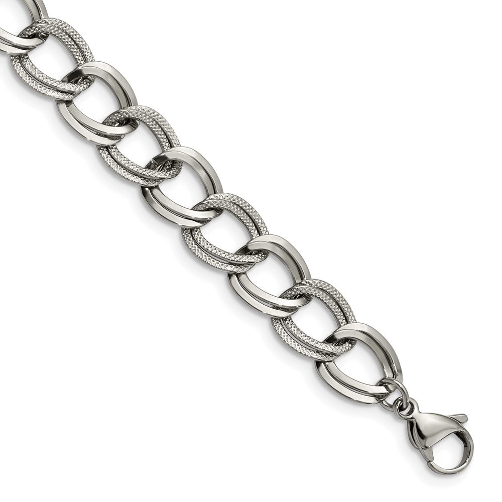 Stainless Steel Polished and Textured 8 inch Link BraceletSRB1839-8