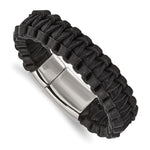 Load image into Gallery viewer, Stainless Steel Polished Flat Braided Black Leather BraceletSRB2015-8.5
