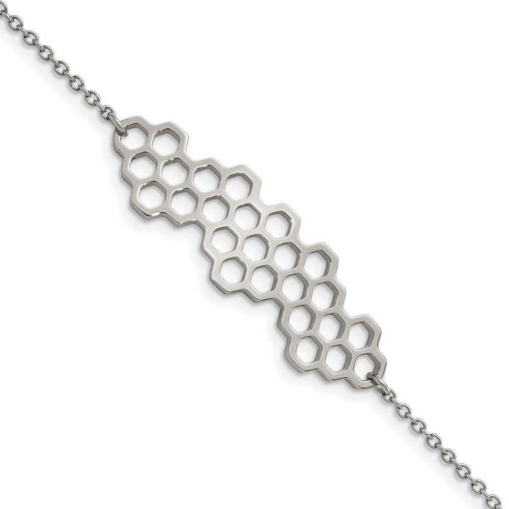 Stainless Steel Polished Honeycomb 7in with 1in ext. BraceletSRB2536-7