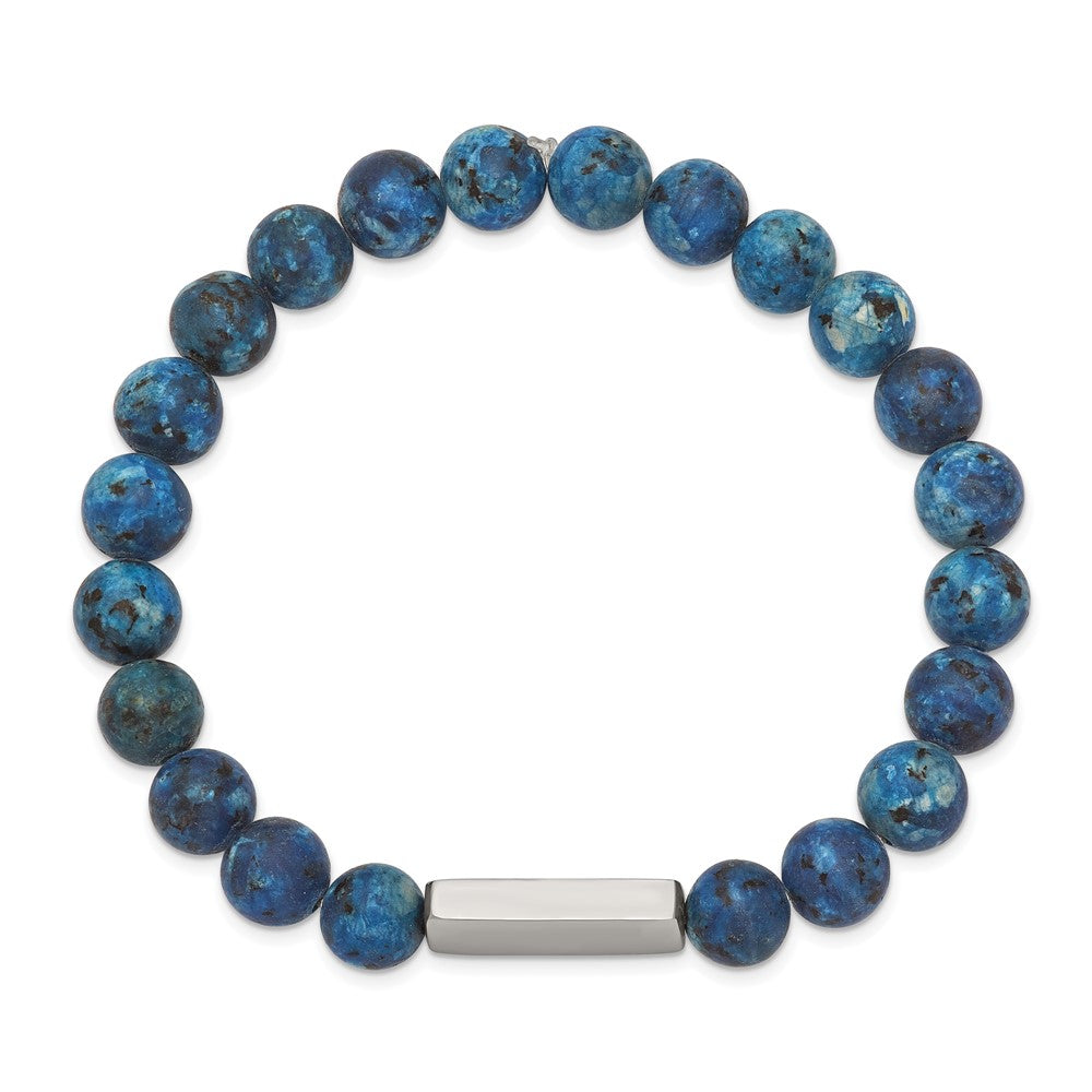 Stainless Steel Polished ID Plate Lapis Bead Stretch BraceletSRB2539