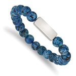 Load image into Gallery viewer, Stainless Steel Polished ID Plate Lapis Bead Stretch BraceletSRB2539
