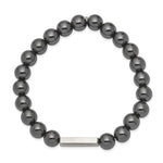 Load image into Gallery viewer, Stainless Steel Polished ID Plate Hematite Bead Stretch BraceletSRB2540
