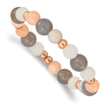 Load image into Gallery viewer, Stainless Steel Polished Rose IP Grey Agate Pink/White Aventurine BraceletSRB2550
