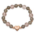 Load image into Gallery viewer, Stainless Steel Polished Rose IP Heart Grey Agate/Strawberry Quartz StretchSRB2551
