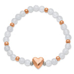 Load image into Gallery viewer, Stainless Steel Rose IP-plated Heart White Agate Stretch BraceletSRB2554
