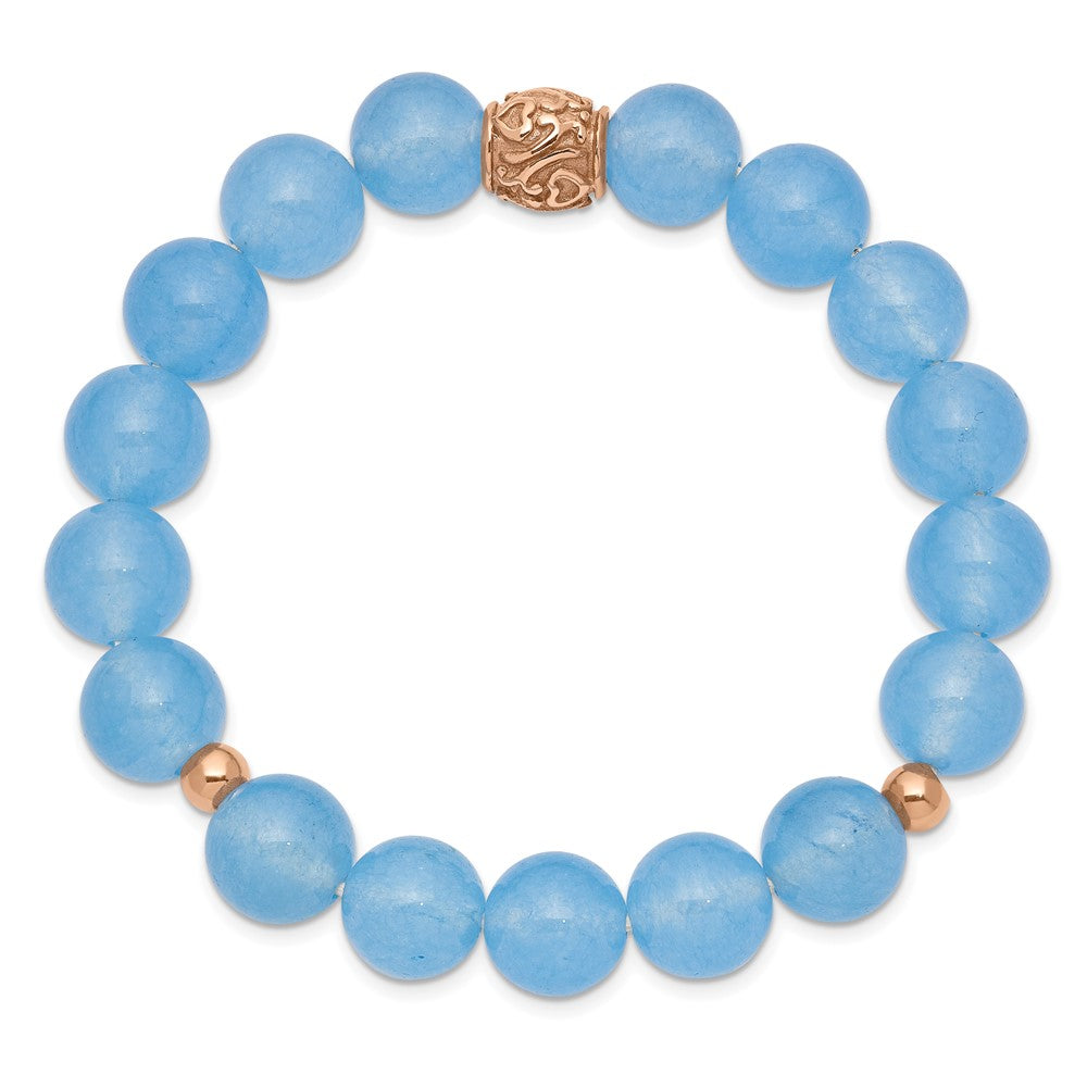 Stainless Steel Rose IP-plated Blue Chalcedony Stretch BraceletSRB2555