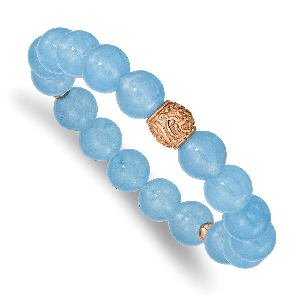 Stainless Steel Rose IP-plated Blue Chalcedony Stretch BraceletSRB2555