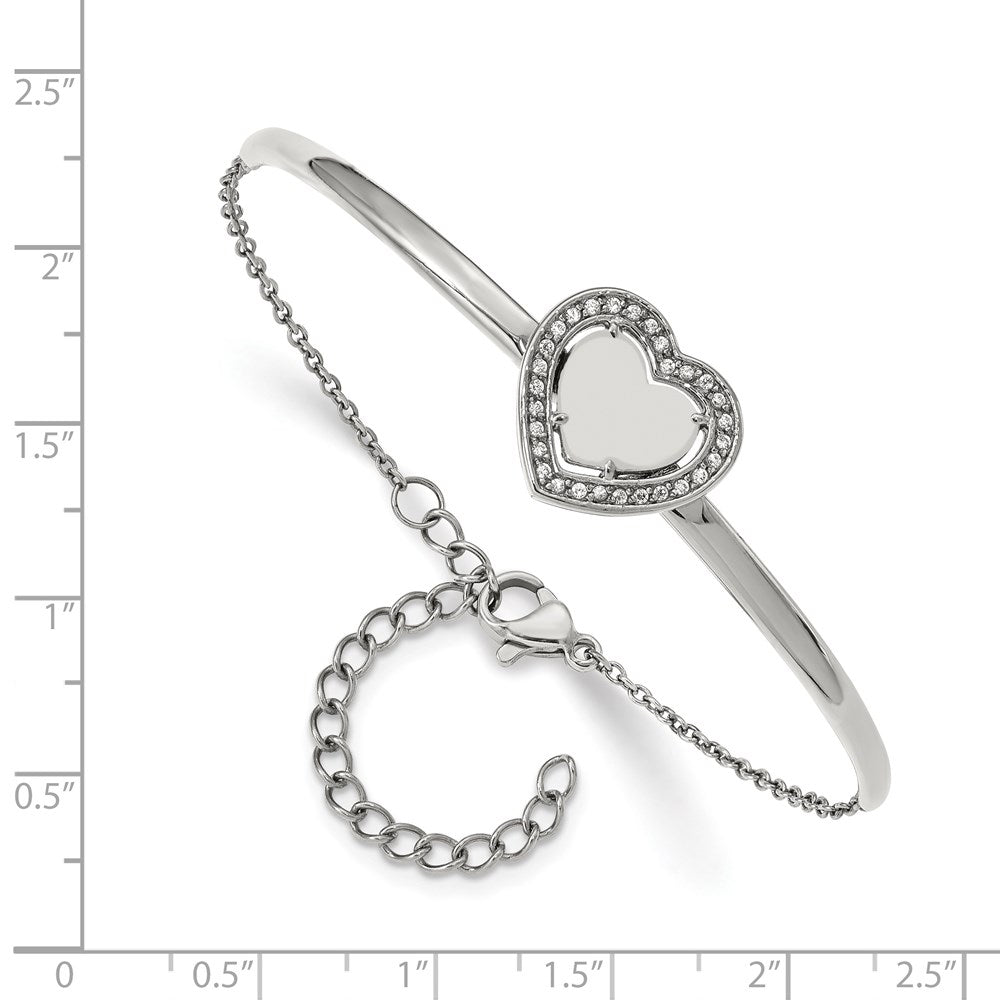 Stainless Steel Polished with CZ Heart 6.5in with 2in ext. Bar BraceletSRB2559-6.5