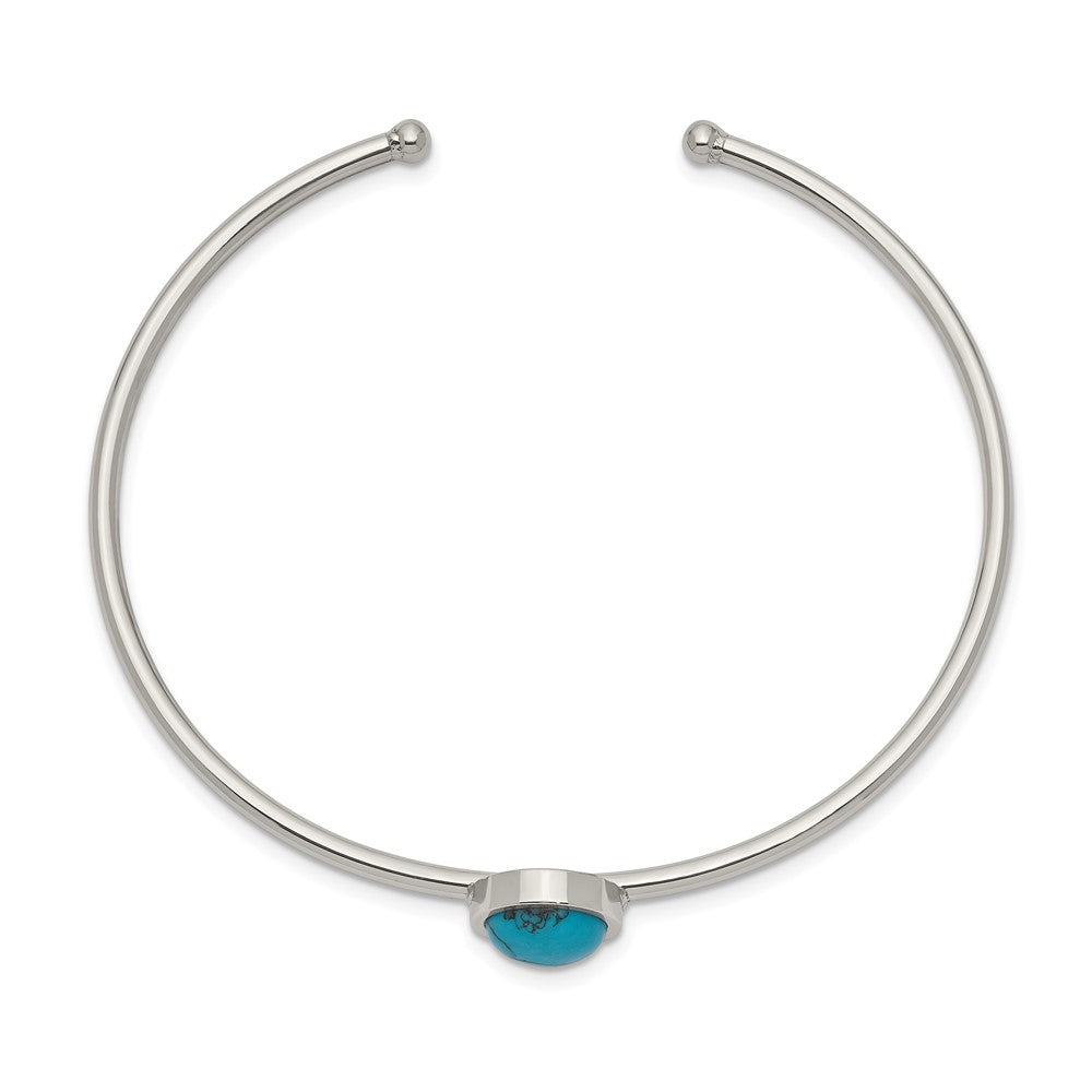 Stainless Steel Polished w/Reconstructed Turquoise Flexible Cuff BangleSRB2573