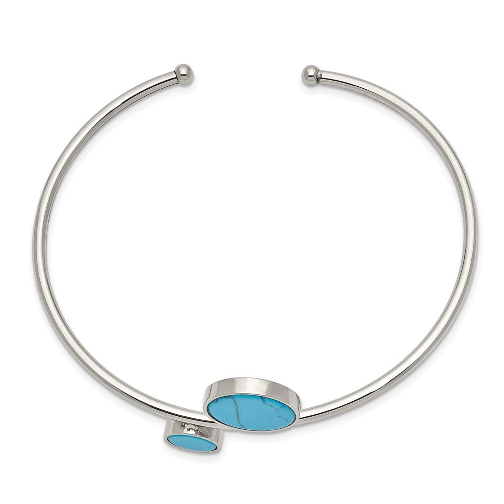 Stainless Steel Polished with Reconstructed Turquoise Flexible BangleSRB2578