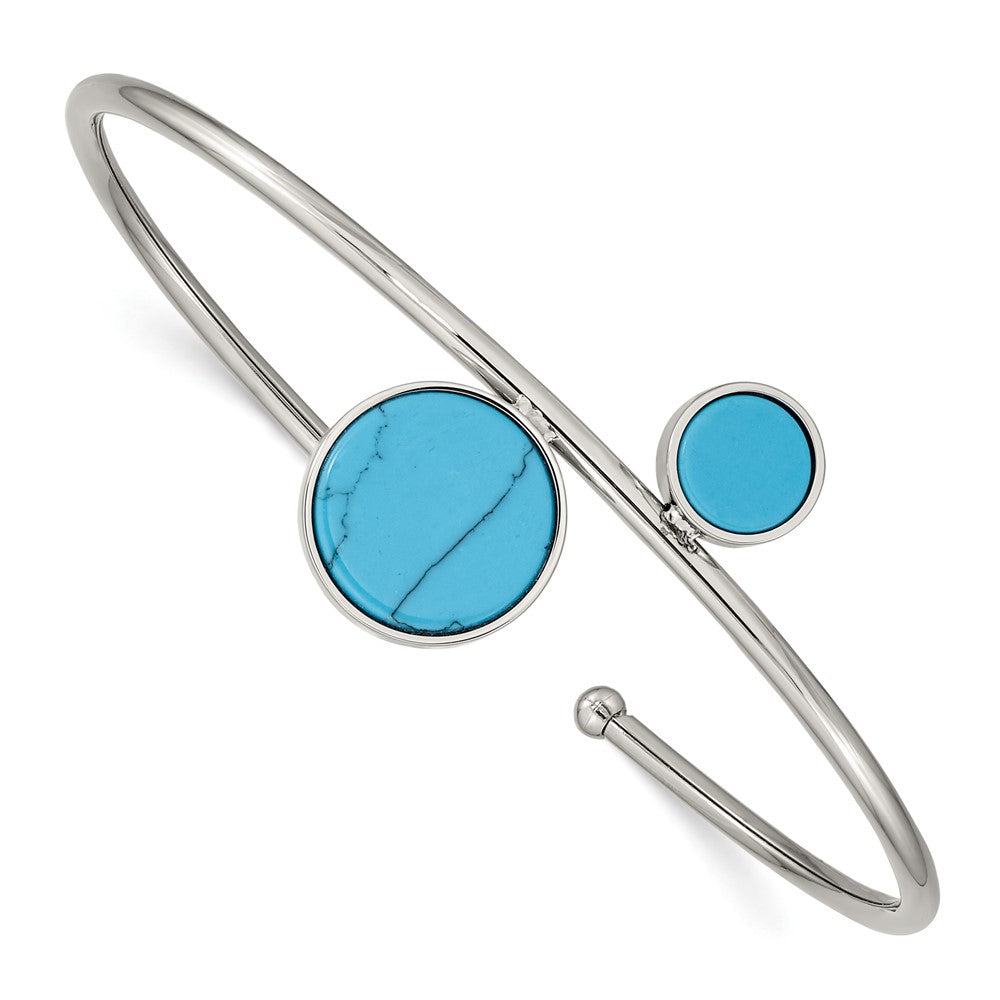 Stainless Steel Polished with Reconstructed Turquoise Flexible BangleSRB2578