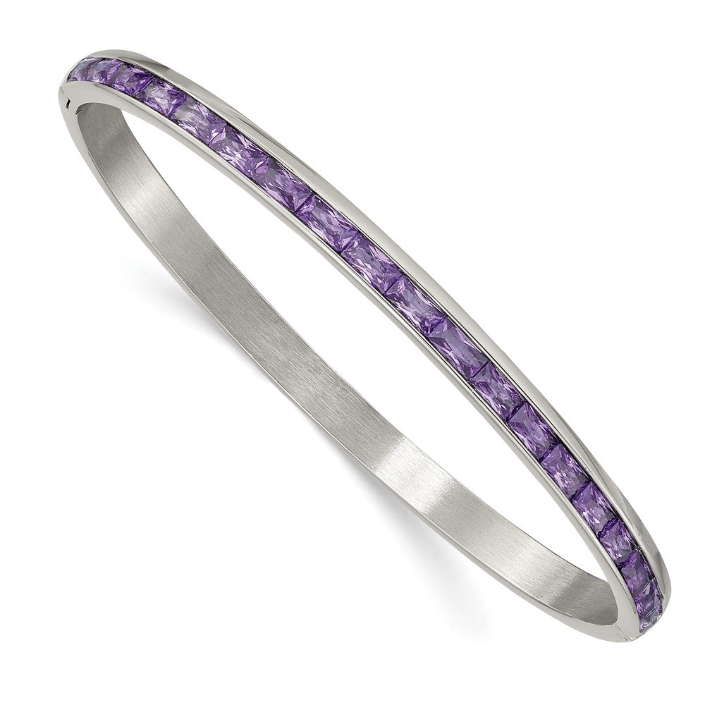 Stainless Steel Polished with Purple CZ 5.00mm Hinged BangleSRB2583