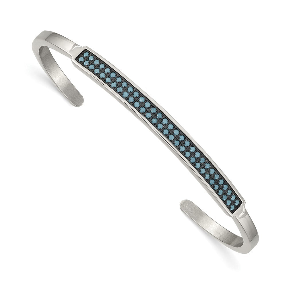 Stainless Steel Polished w/Reconstructed Turquoise 5.00mm Cuff BangleSRB2584