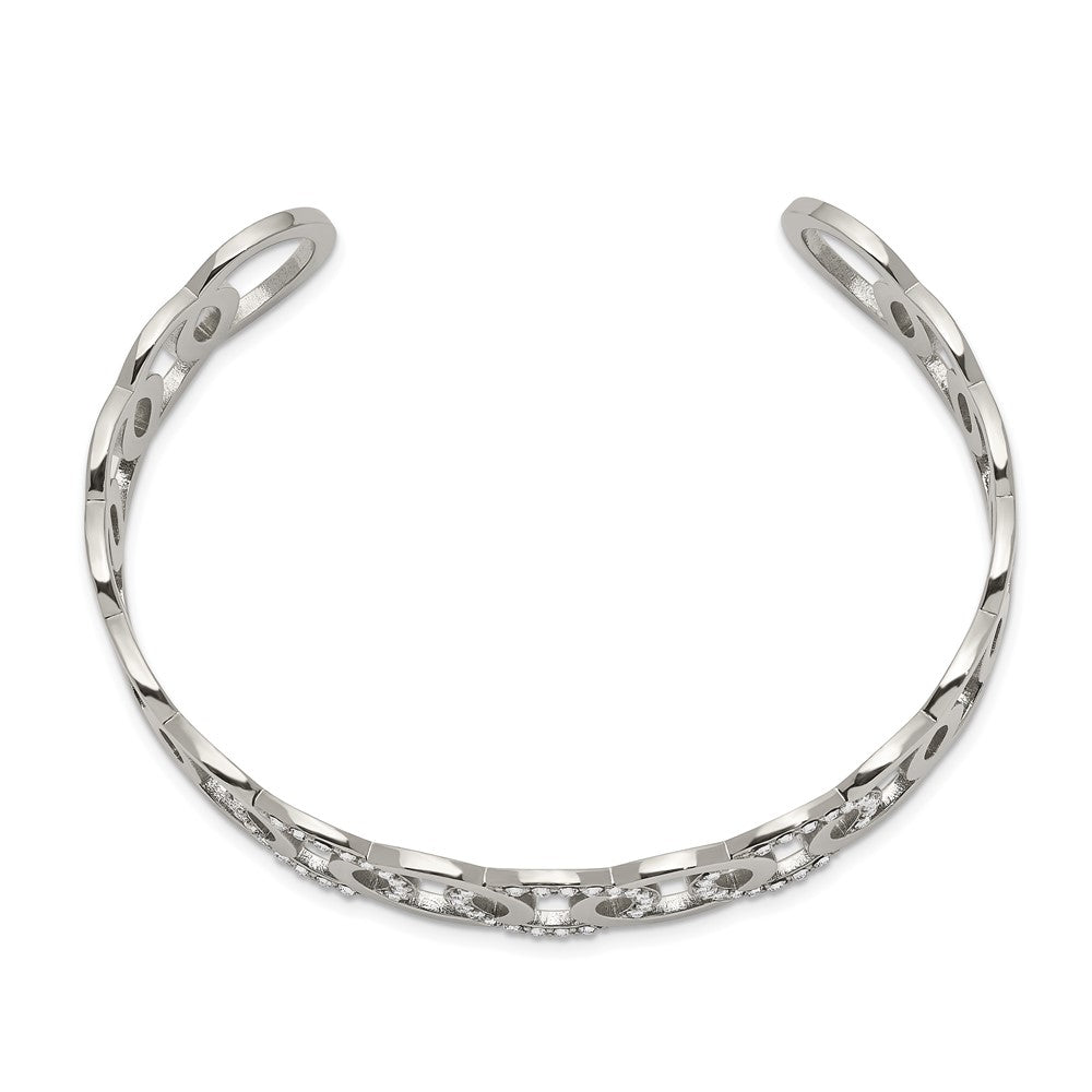 Stainless Steel Polished with Swarovski Crystals 14.50mm Circles BangleSRB2589
