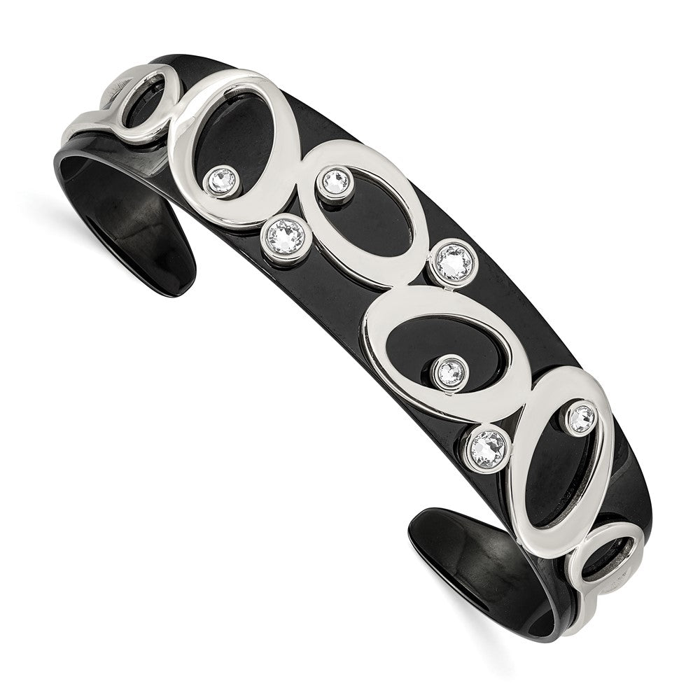 Stainless Steel Polished Black IP w/Swarovski Crystal 15.00mm BangleSRB2590