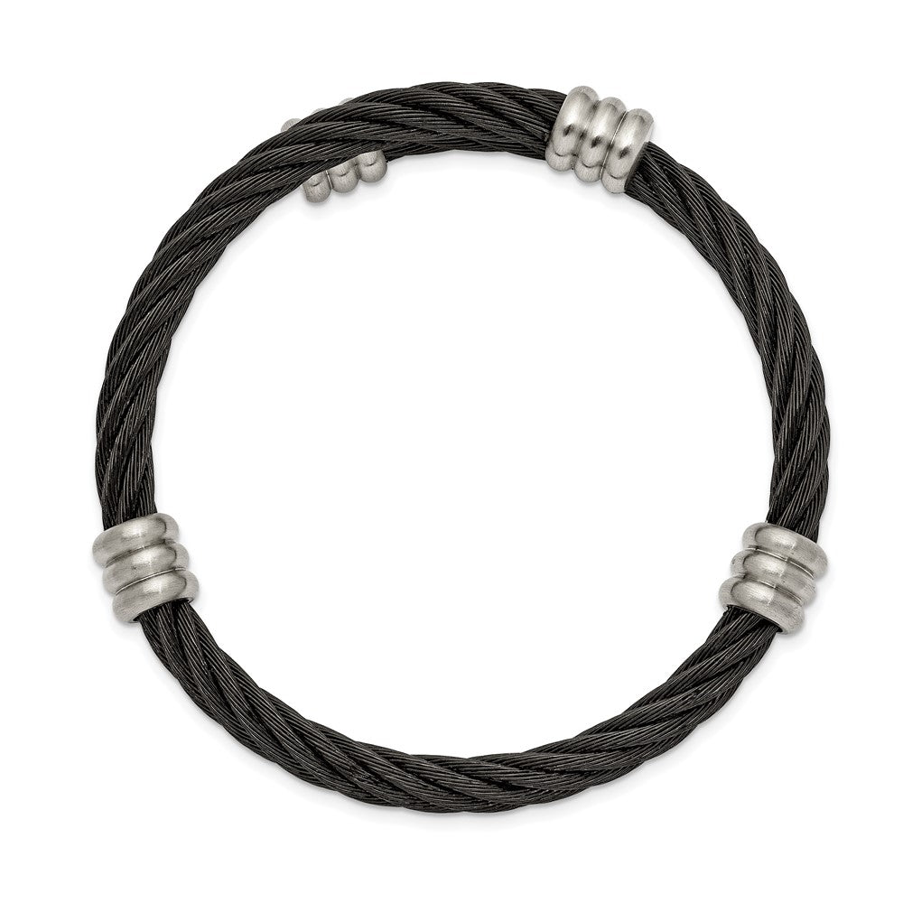 Stainless Steel Brushed and Polished Black IP Wire Flexible BangleSRB2593