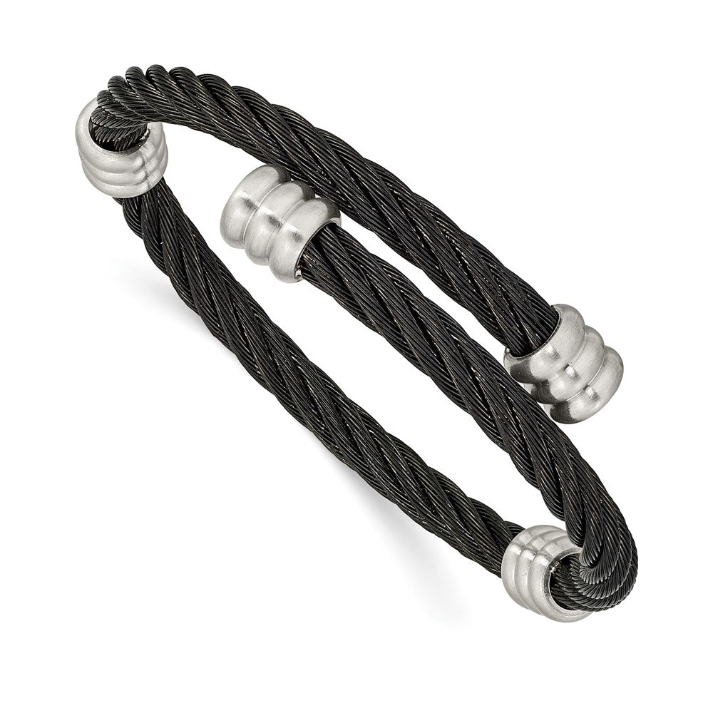Stainless Steel Brushed and Polished Black IP Wire Flexible BangleSRB2593
