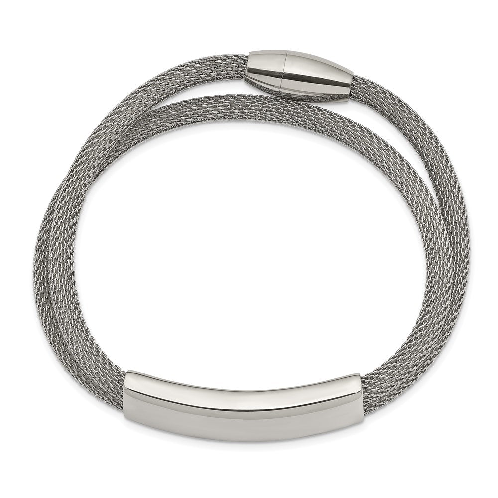 Stainless Steel Polished Mesh 2-Strand Adjustable ID BraceletSRB2594