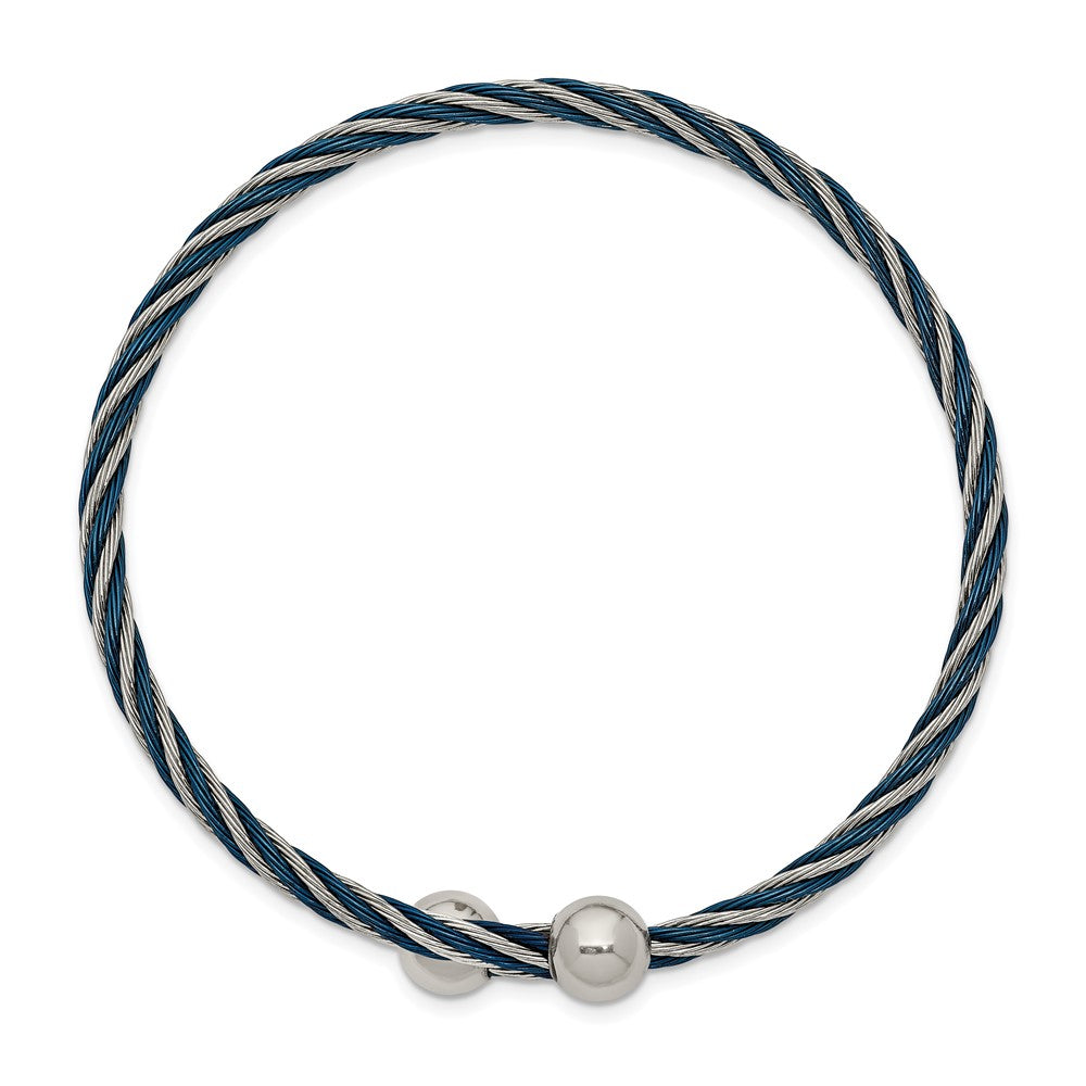 Stainless Steel Polished Blue IP-plated 3.00mm Flexible BangleSRB2597
