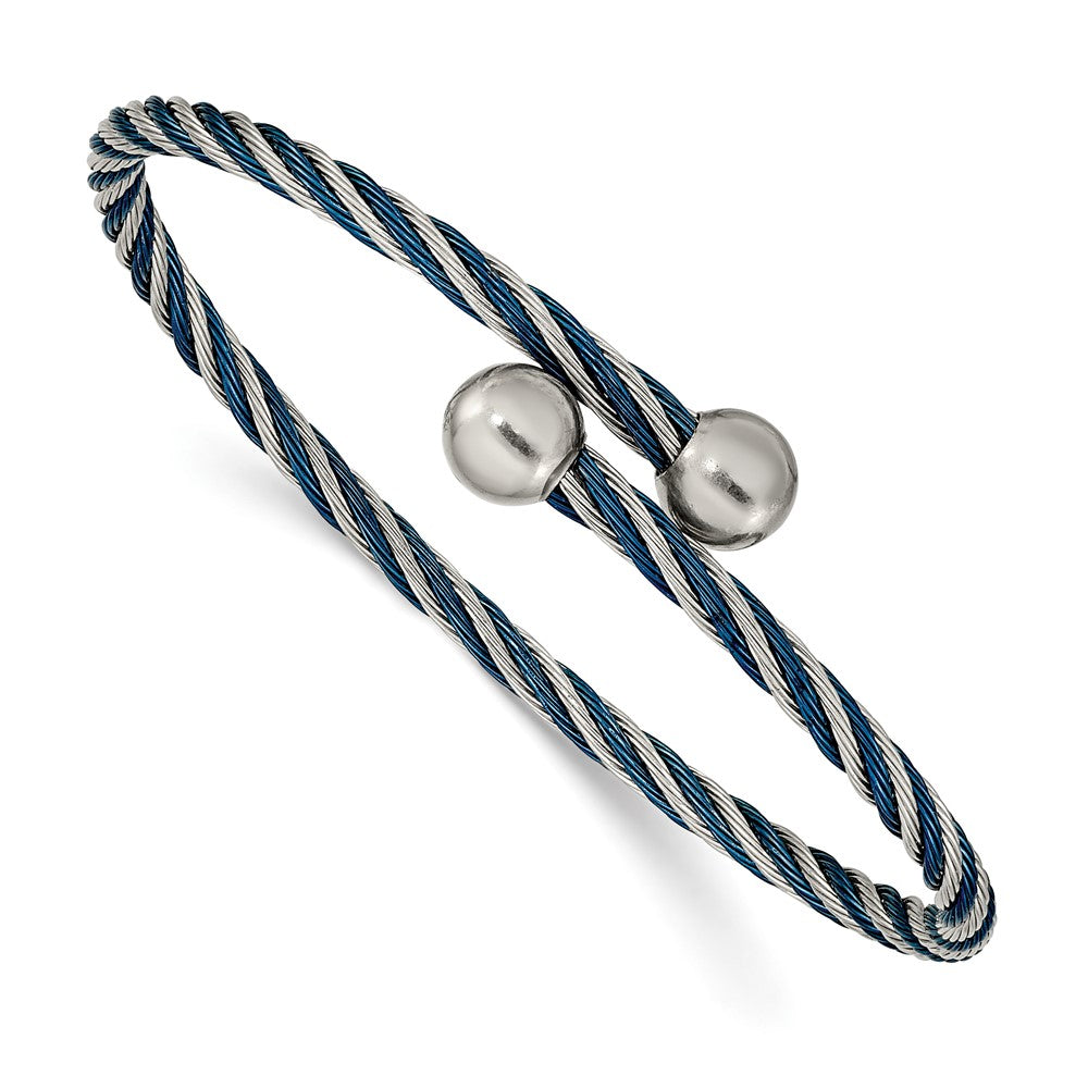 Stainless Steel Polished Blue IP-plated 3.00mm Flexible BangleSRB2597