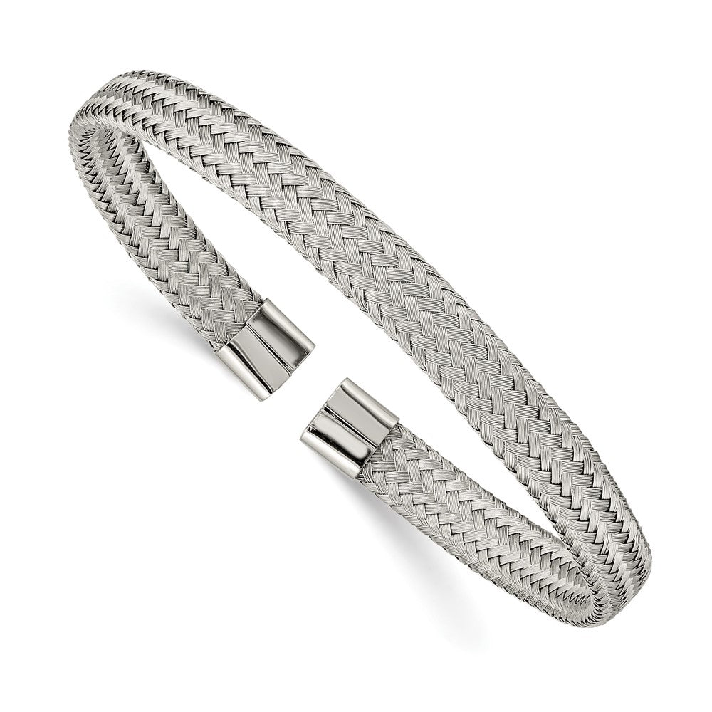 Stainless Steel Polished 6.00mm Mesh Wire Cuff BangleSRB2598