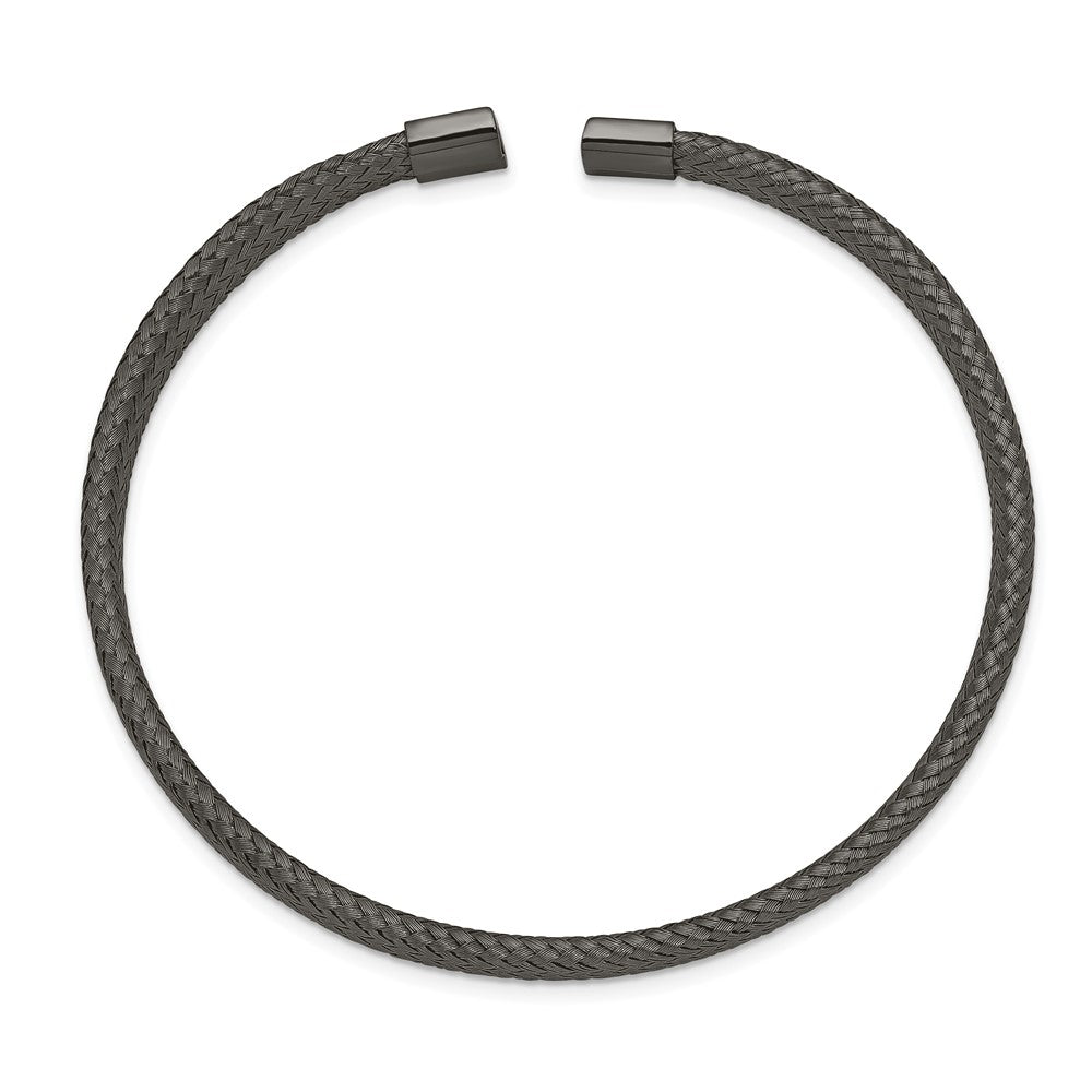 Stainless Steel Polished Black IP-plated 6.00mm Mesh Wire Cuff BangleSRB2600